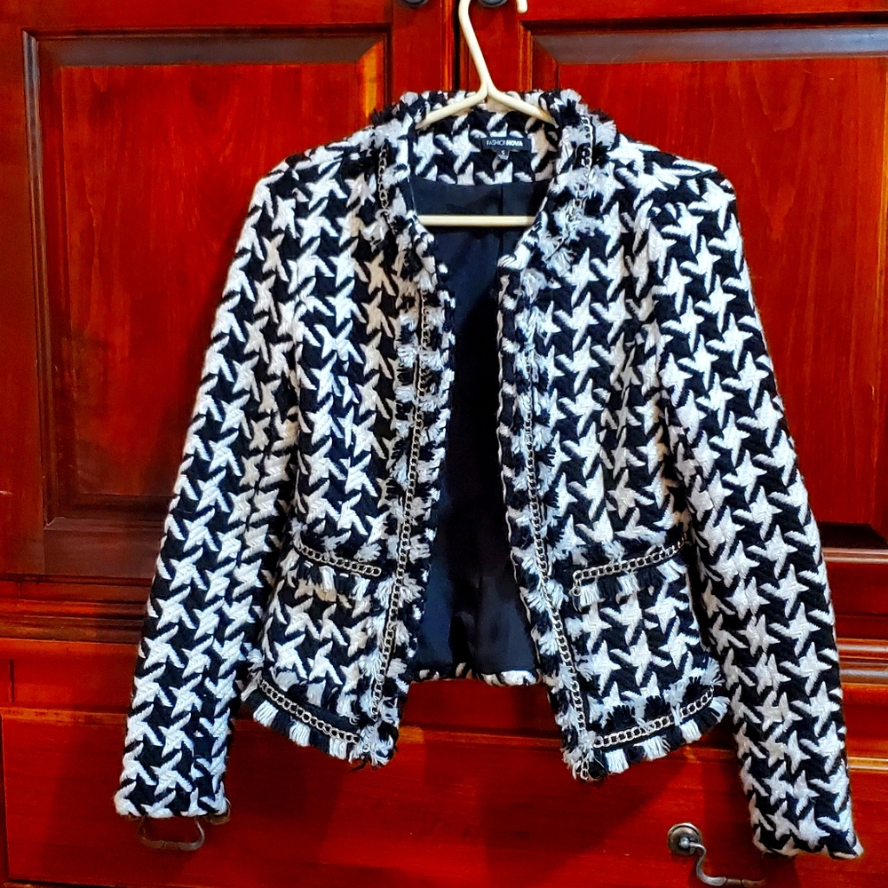 New tweed houndstooth open blazer - Picture 1 of 5